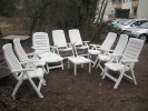 Weie Gartenmbel Sitzgruppe  7 Hochstuhle,1 Gartenliege und 1 Tisch (9 Teilig).