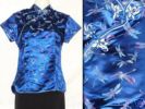 BLAUES SILK CHINESISCHES BROKAT-BLUSE